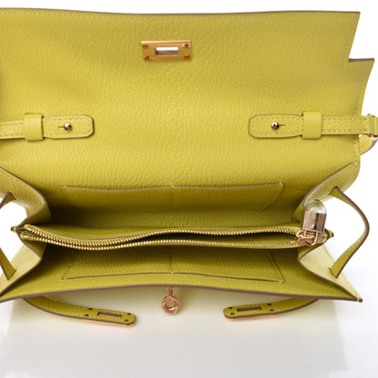 Hermes Chevre Mysore Kelly Wallet To Go Lime 5 of 7