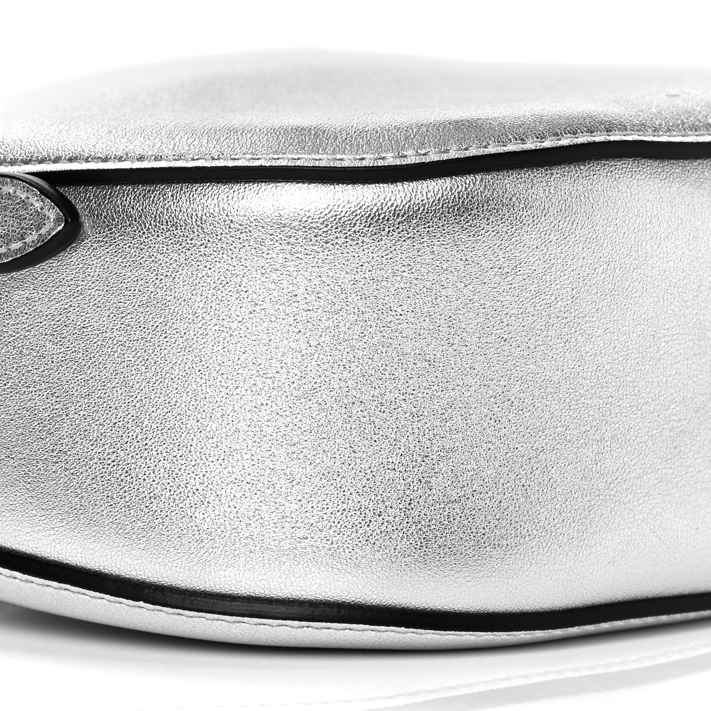 Metallic Small Grain Calfskin Kiss Bag Silver