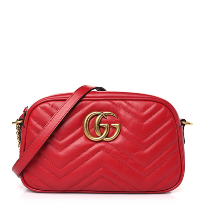 Gucci Calfskin Matelasse Small GG Marmont Chain Shoulder Bag Hibiscus Red 1 of 10