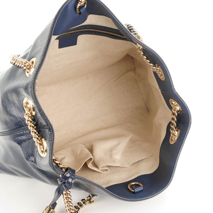 Gucci Patent Medium Soho Chain Shoulder Bag Uniform Blue 5 of 7
