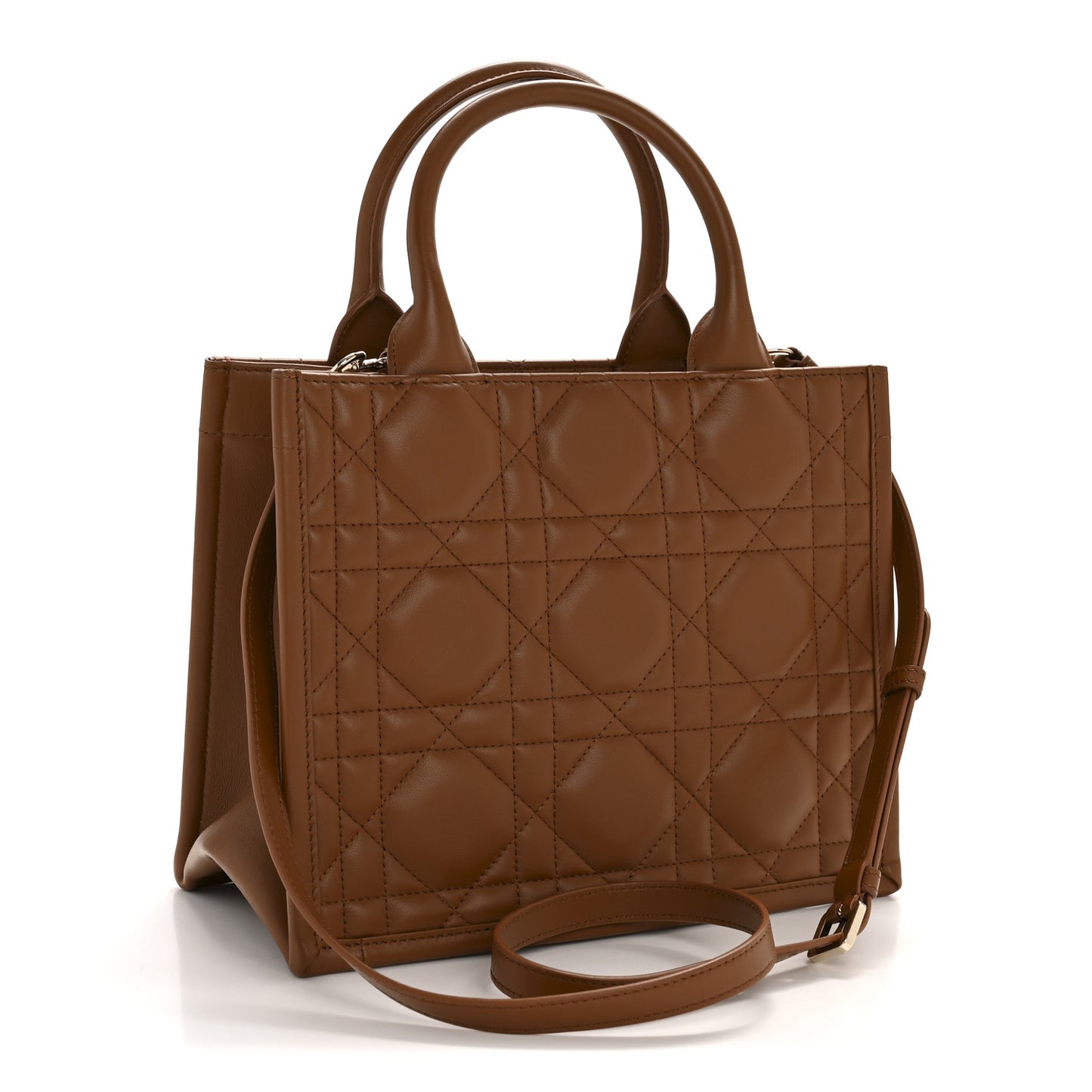 Calfskin Macro Cannage Small Book Tote Golden Saddle