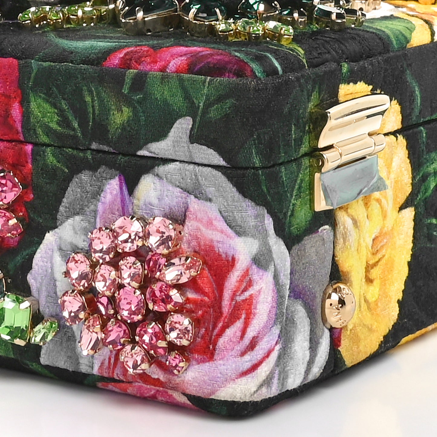 Brocade Crystal Embellished Floral Box Bag Black Multicolor