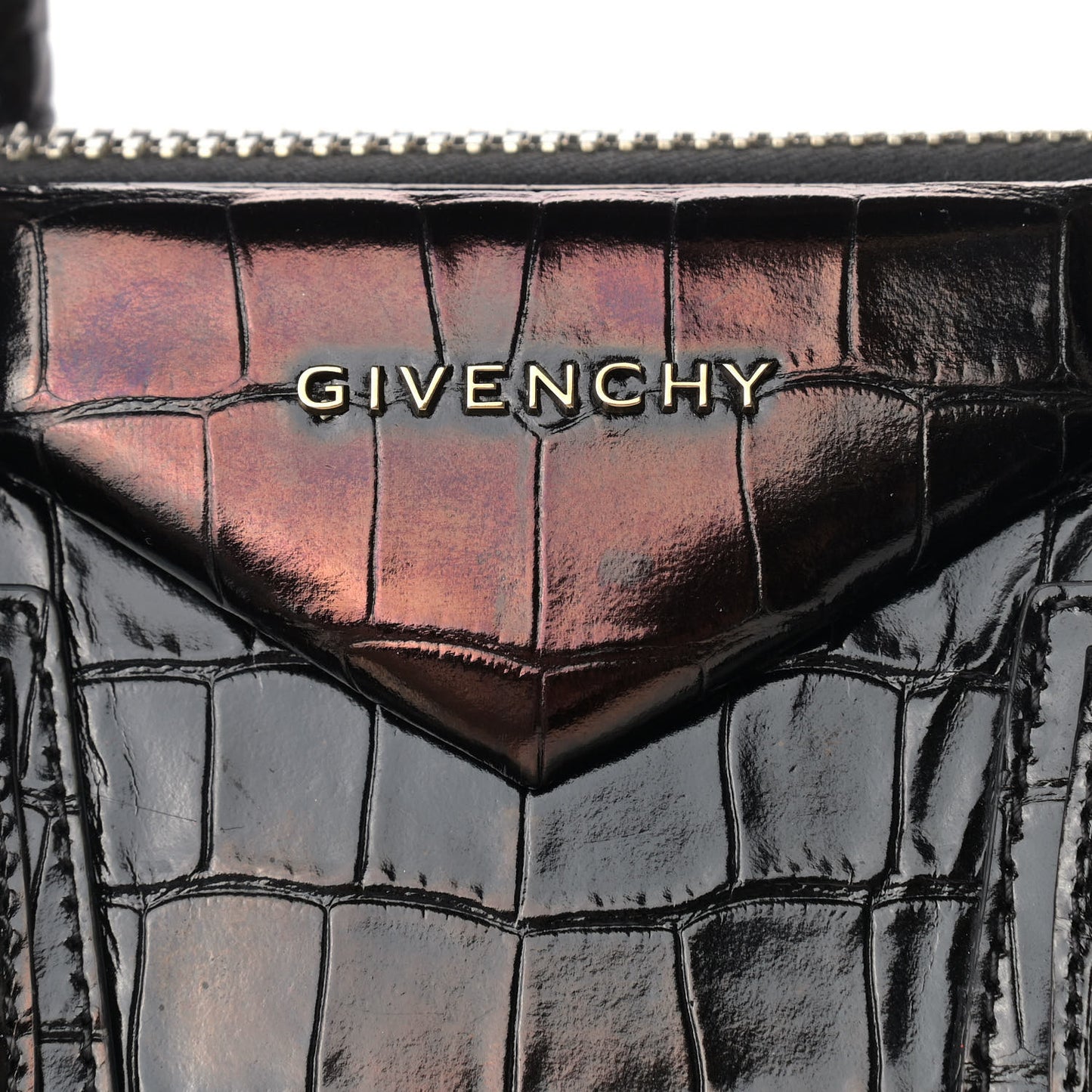 Calfskin Crocodile Embossed Small Antigona Brown