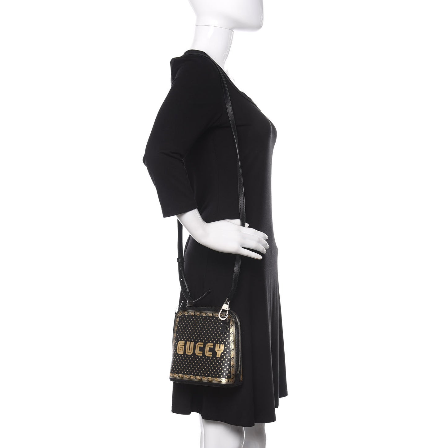 X SEGA Calfskin GUCCY Stars Mini Dome Shoulder Bag Black Gold