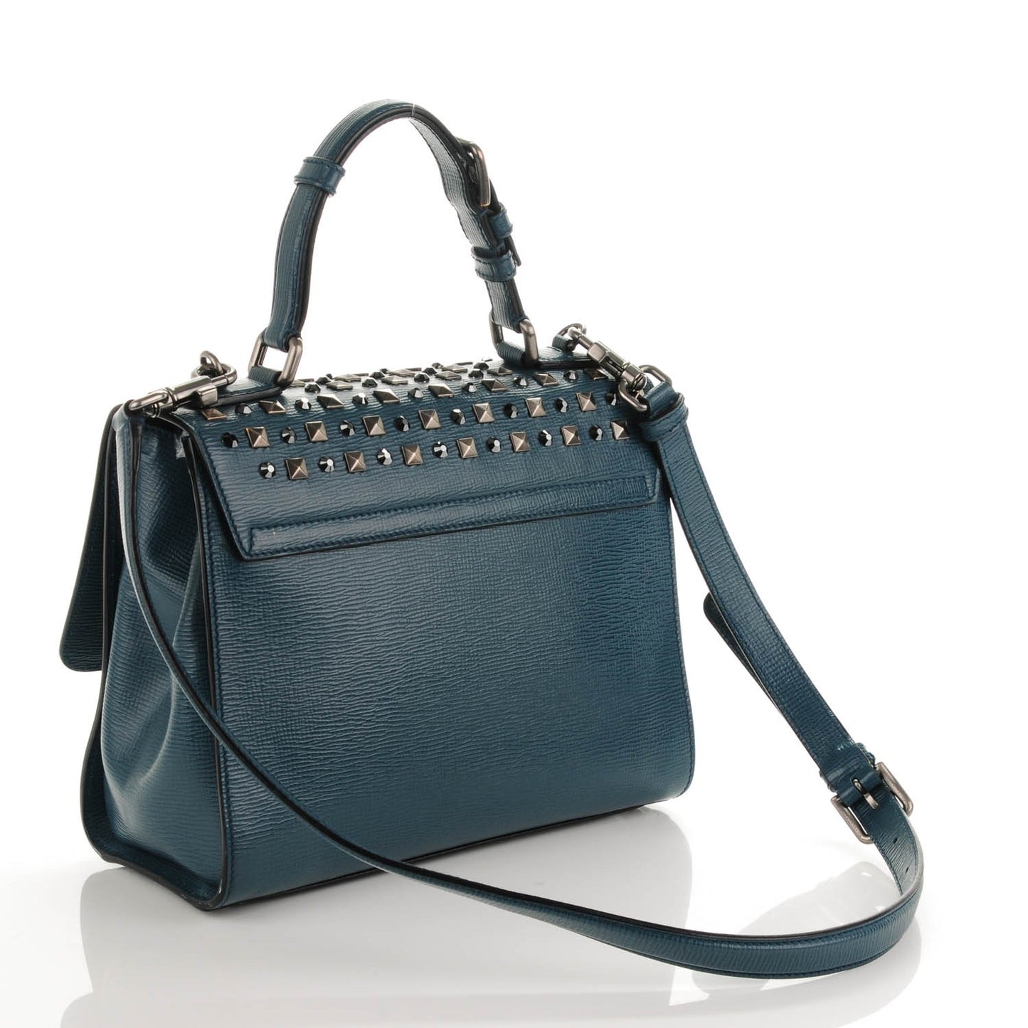 Calfskin Studded Medium Monica Lock Top Handle Bag Blue