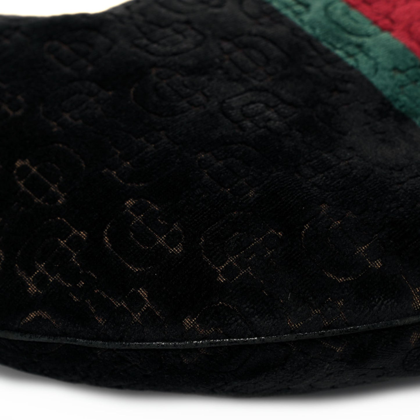 Velvet Horsebit Embossed Glam Hobo Black