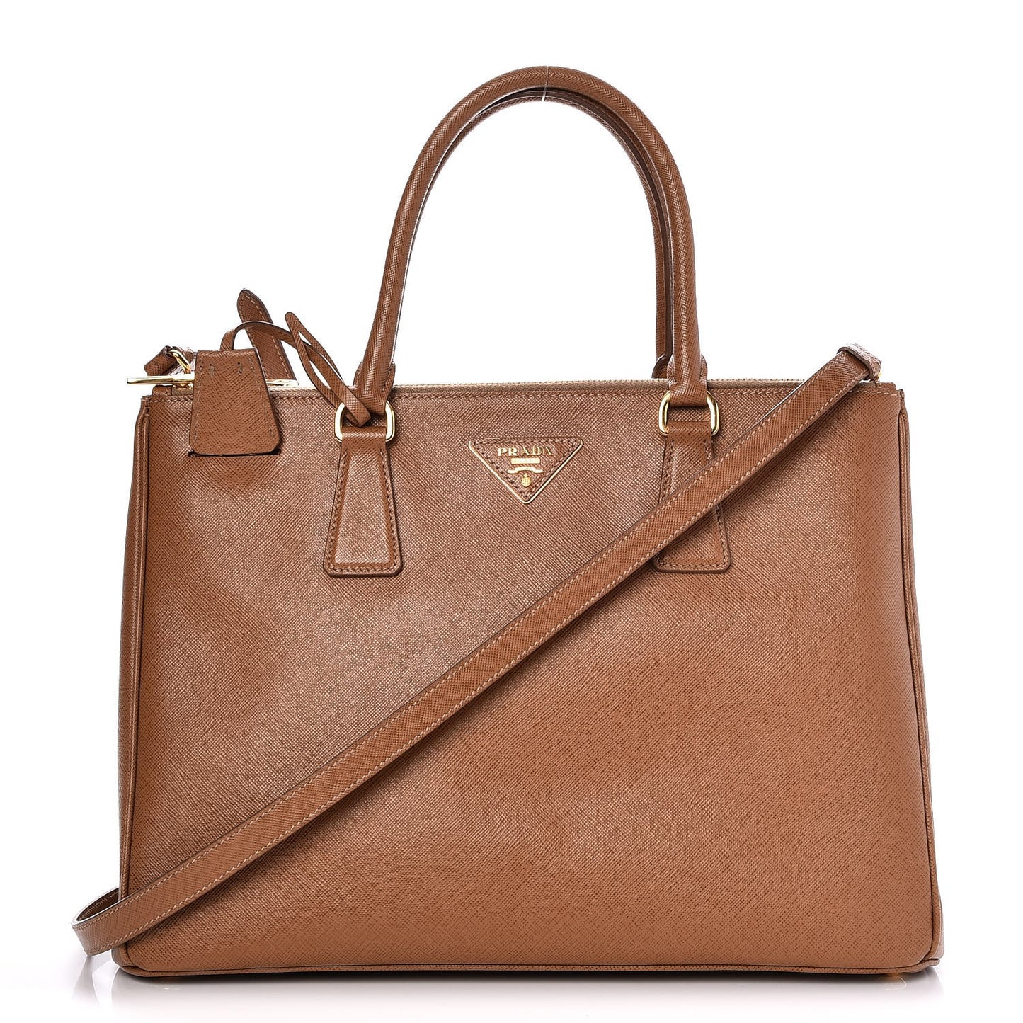 Saffiano Medium Galleria Double Zip Tote Caramel