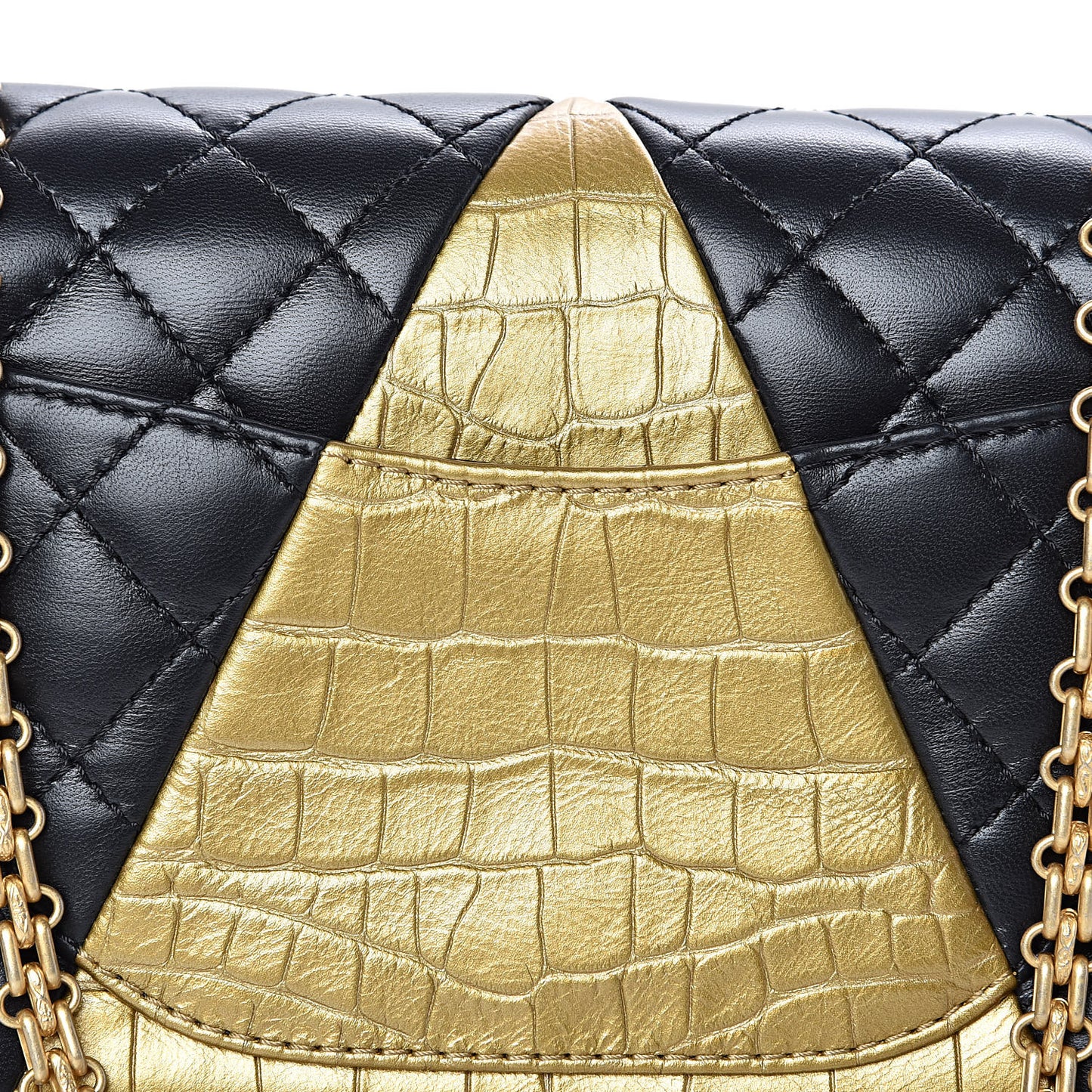 Lambskin Metallic Calfskin Crocodile Embossed 2.55 Cocodile Reissue 225 Flap Black Gold