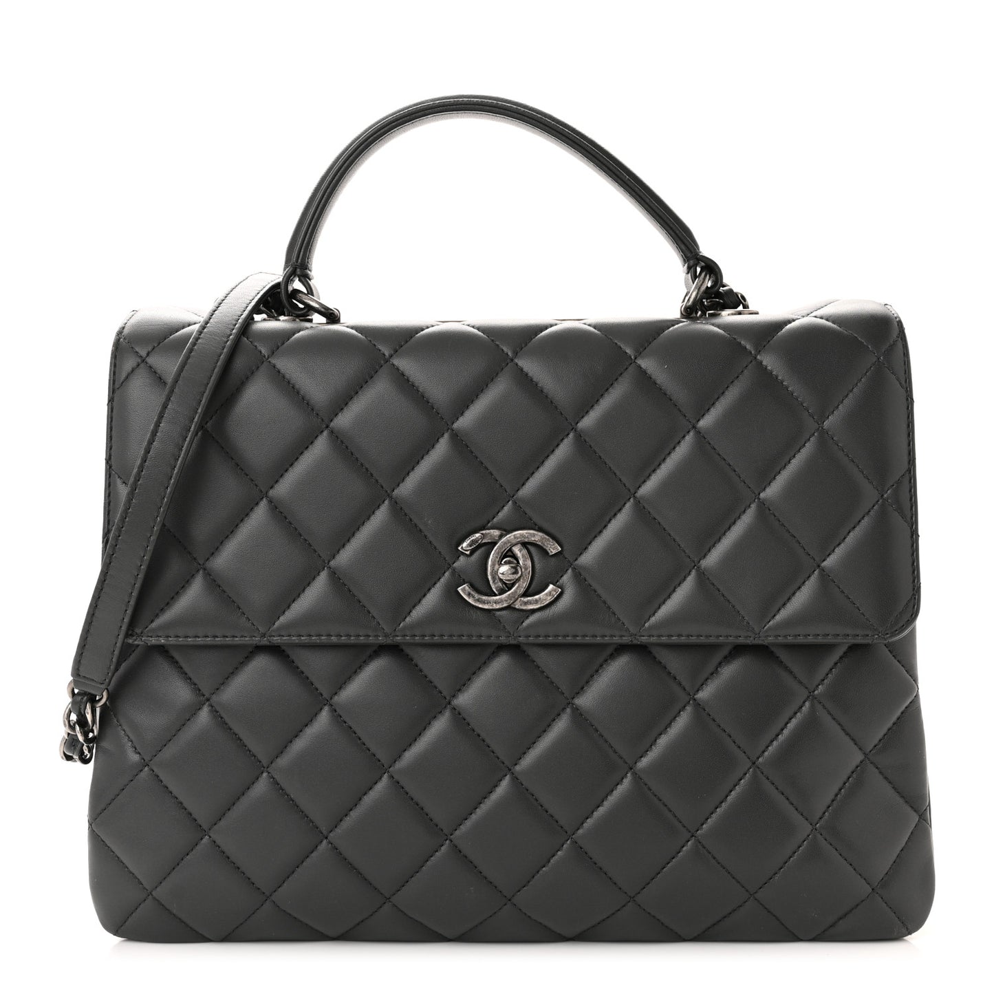 Lambskin Quilted Large Trendy CC Dual Handle Flap Bag Dark Grey