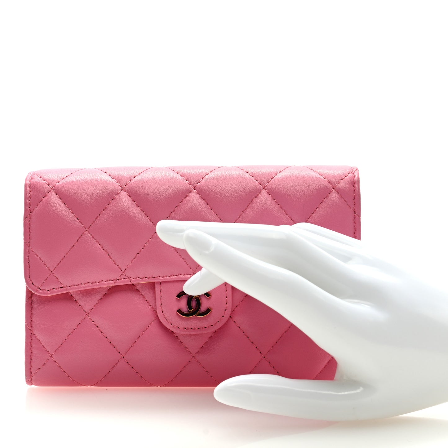 Lambskin Quilted Medium Flap Wallet Pink Yellow