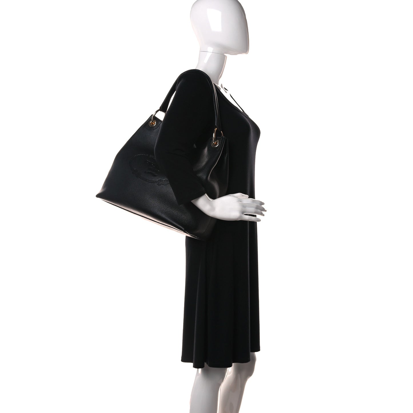 Vitello Phenix Embossed Logo Hobo Black