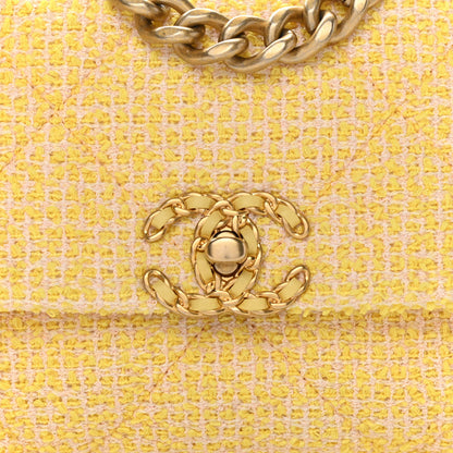 Chanel Tweed Quilted Medium Chanel 19 Flap Yellow Pink 8 of 12