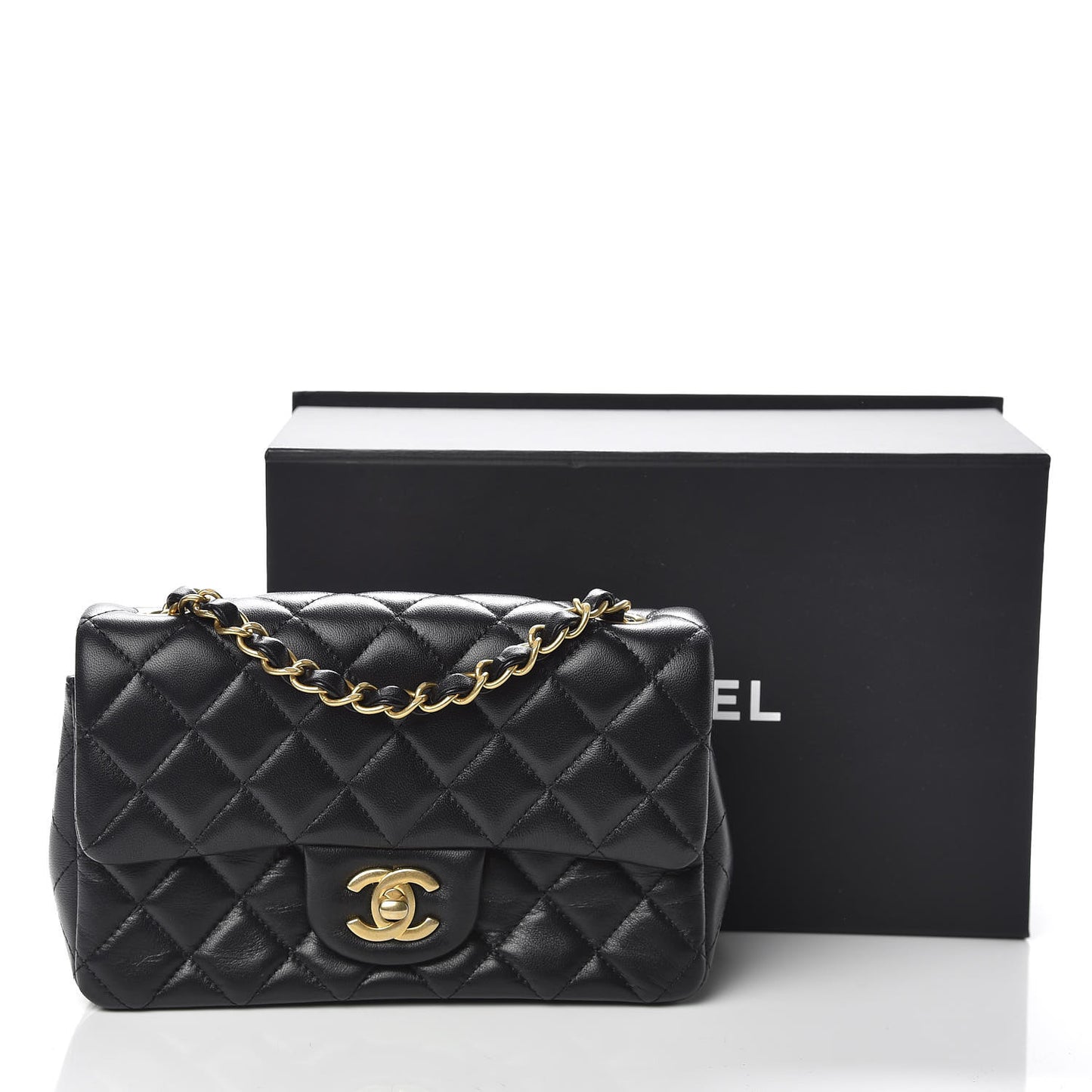 Lambskin Quilted Mini Rectangular Flap Black