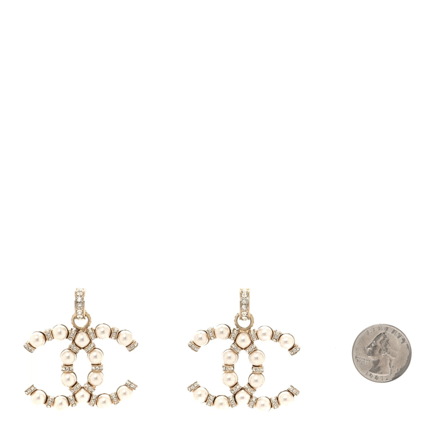 Chanel Pearl Crystal Nefertiti CC Drop Earrings Gold 2 of 5
