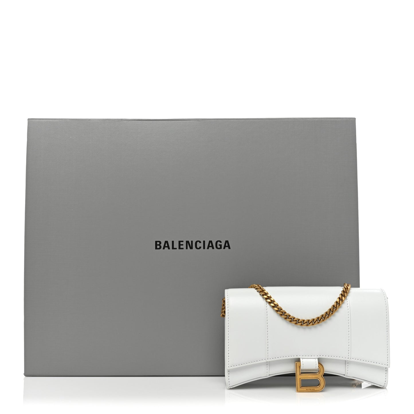 Shiny Box Calfskin Hourglass Chain Bag White