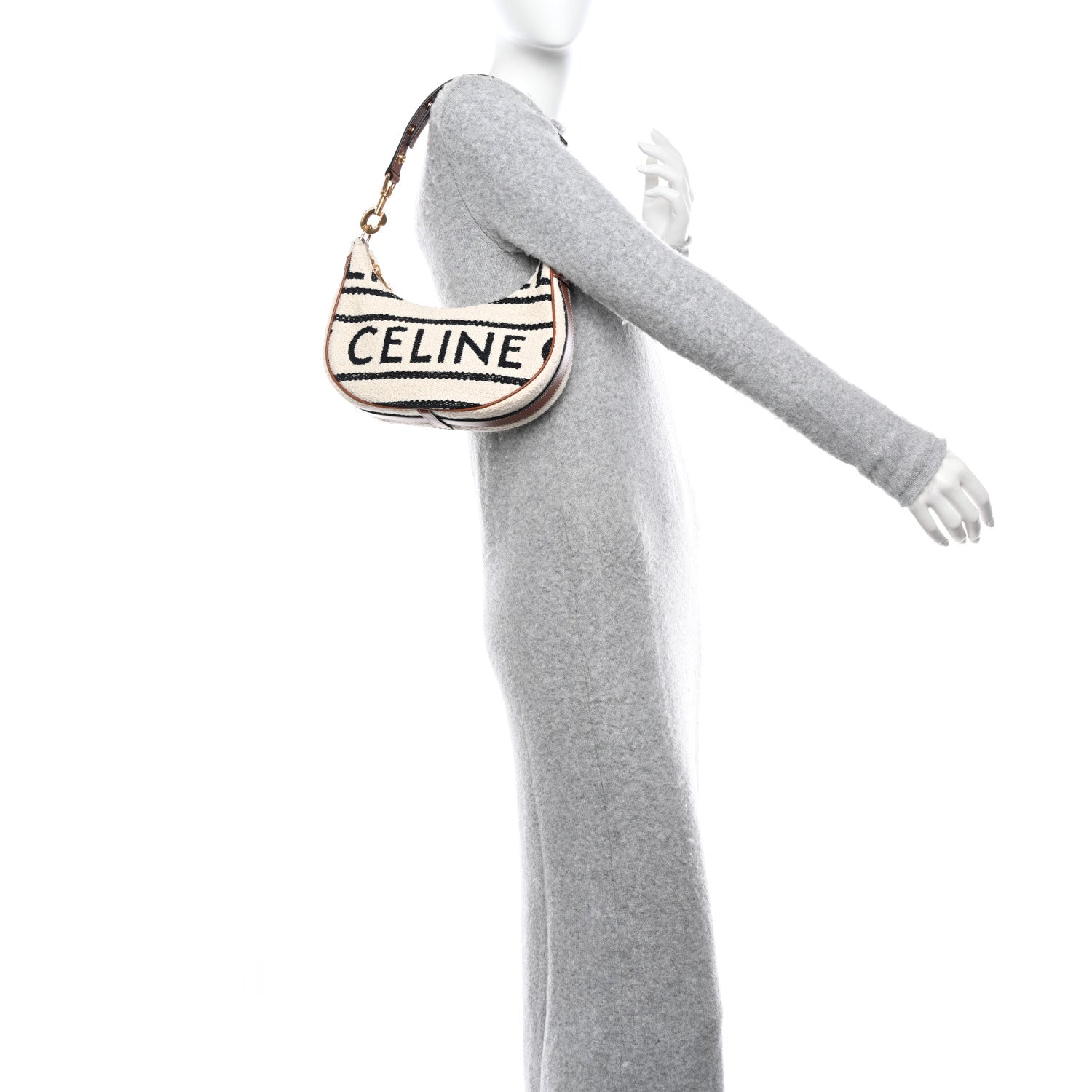 Celine Textile Medium Ava Shoulder Bag White Black 2 of 11