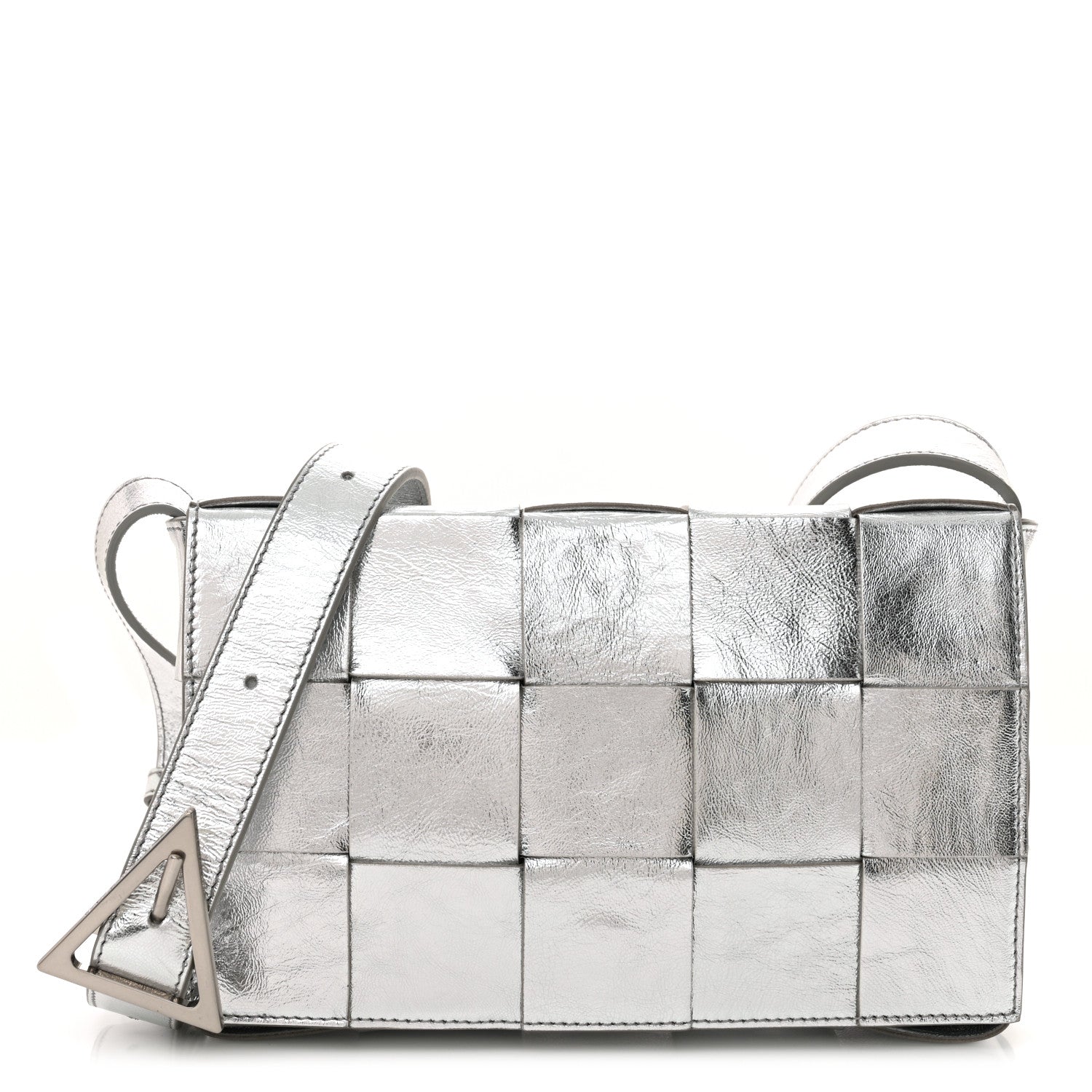 Bottega Veneta Metallic Lambskin Maxi Intrecciato Cassette Crossbody Bag Silver 1 of 9