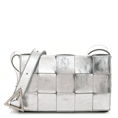 Bottega Veneta Metallic Lambskin Maxi Intrecciato Cassette Crossbody Bag Silver 1 of 9