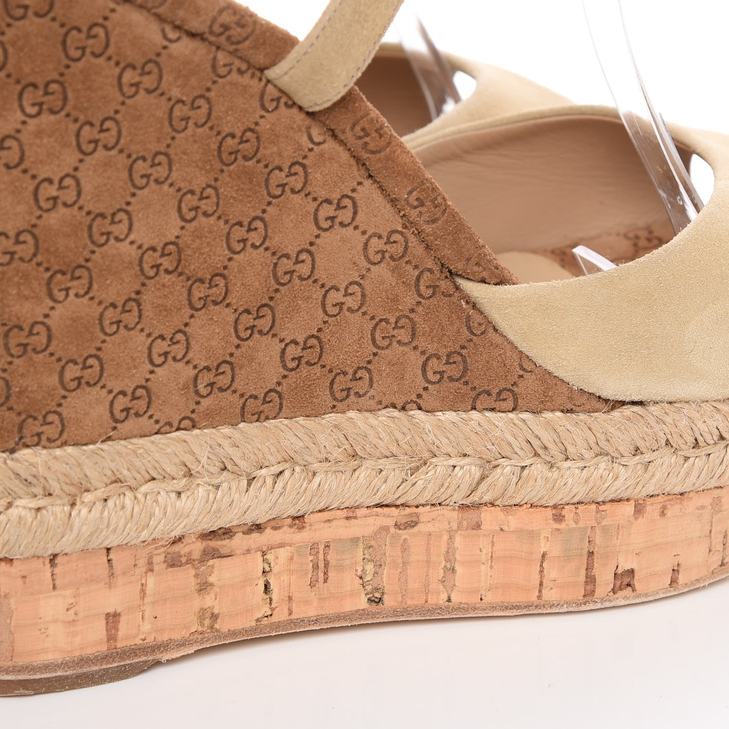 Gucci Suede Cork Guccissima Hollie Wedge Sandals 38.5 Nude 13 of 15