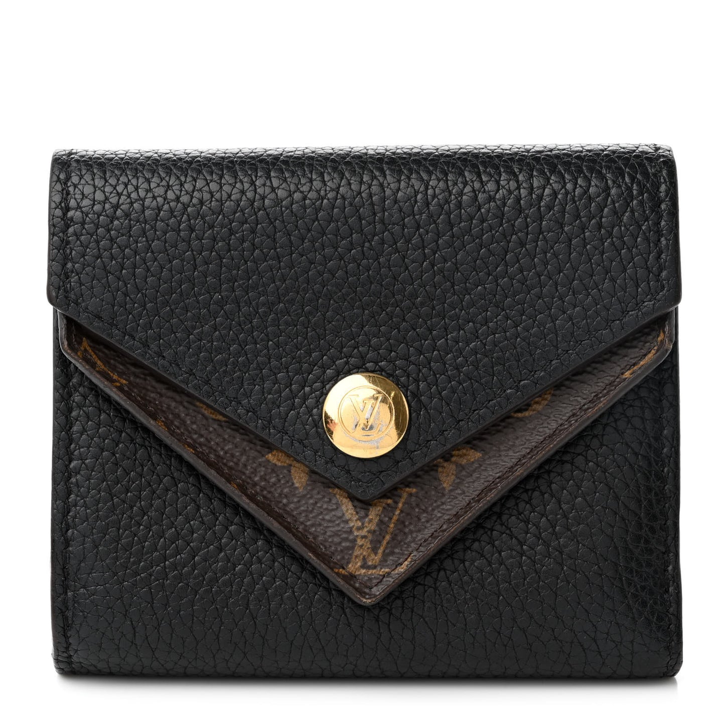 Grained Calfskin Monogram Double V Compact Wallet Black
