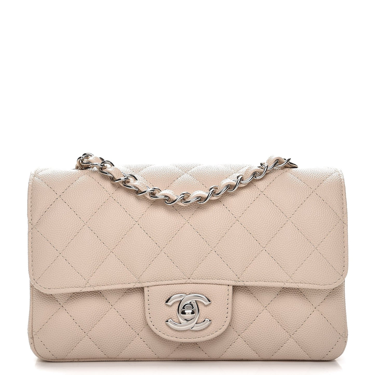 Caviar Quilted Mini Rectangular Flap Light Beige