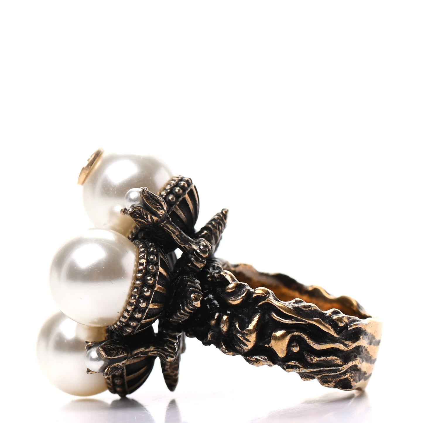 Metal Pearl Ring 5.25 Aged Gold