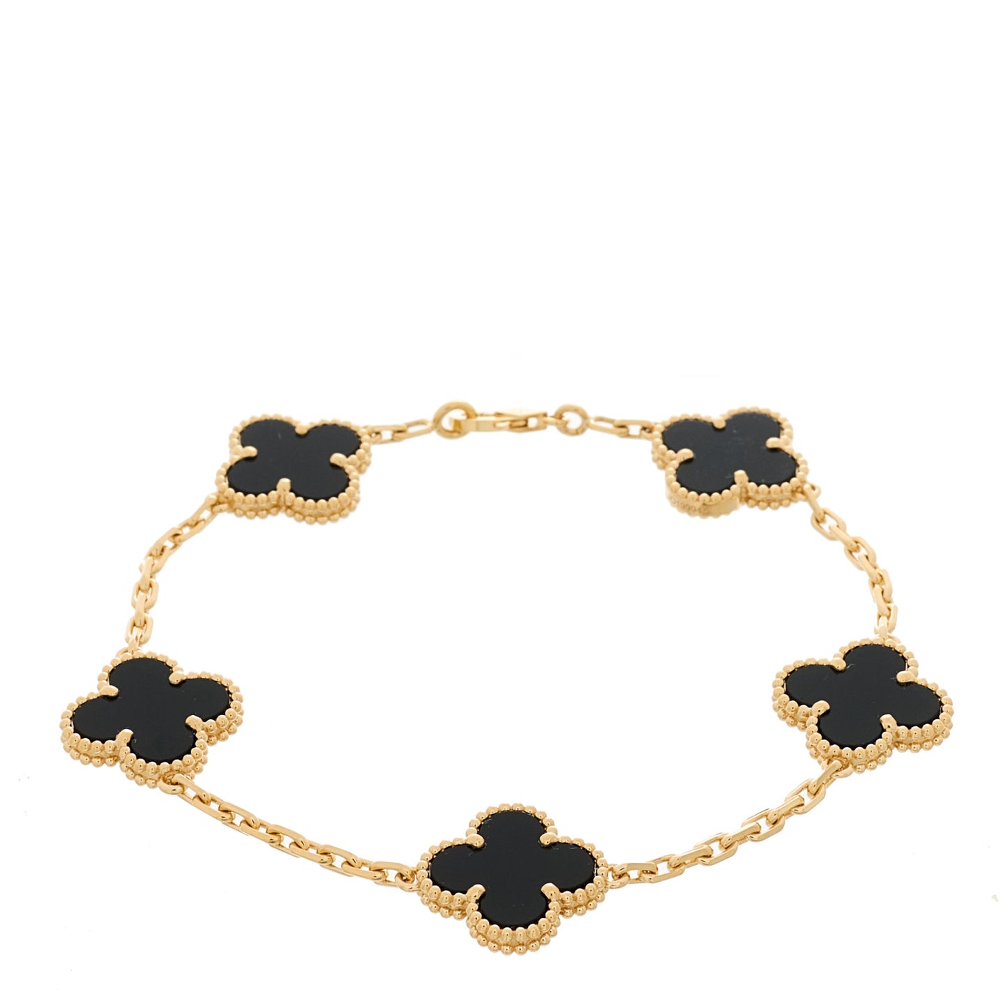 18K Yellow Gold Black Onyx 5 Motifs Vintage Alhambra Bracelet