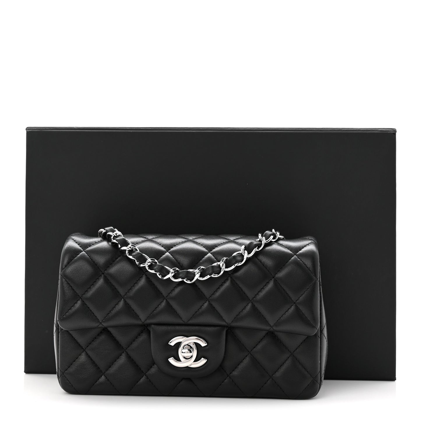 Lambskin Quilted Mini Rectangular Flap Black