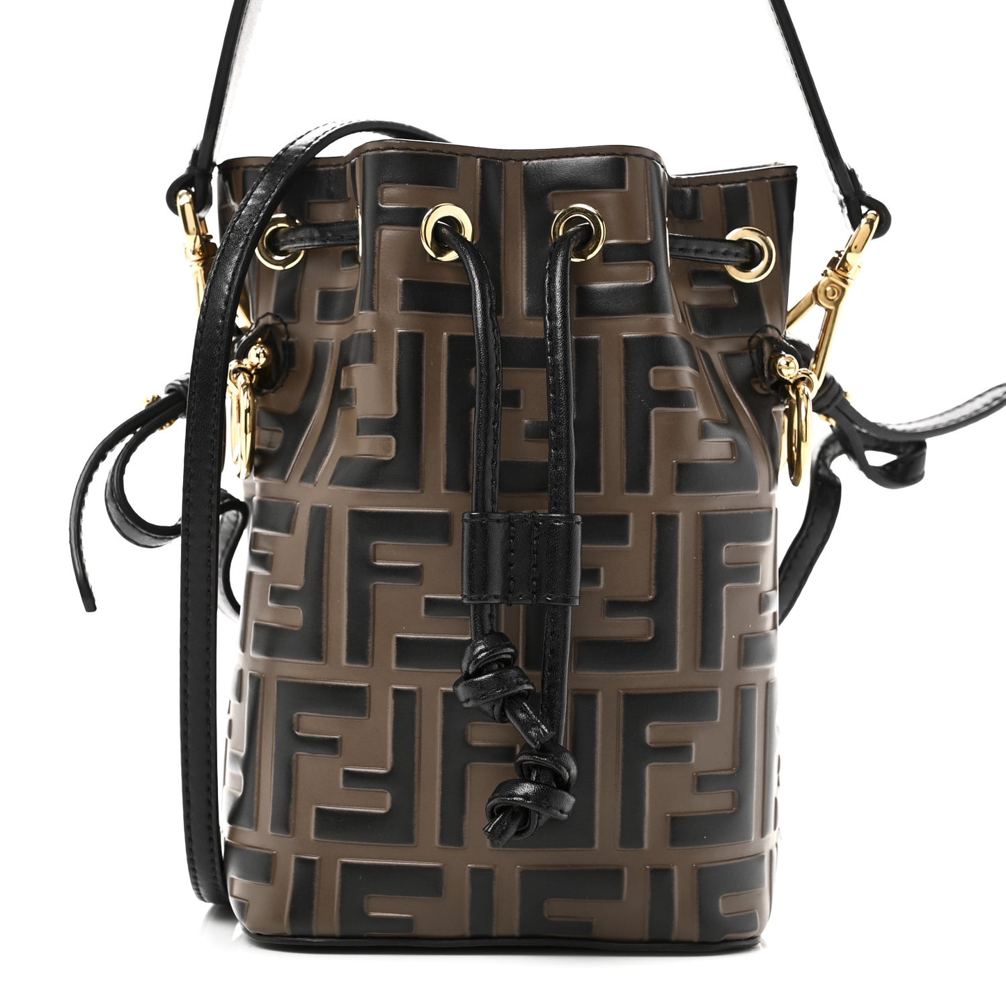 Vitello Liberty F is Fendi Bi-Color FF 1974 Embossed Mini Mon Tresor Bucket Bag Maya Black