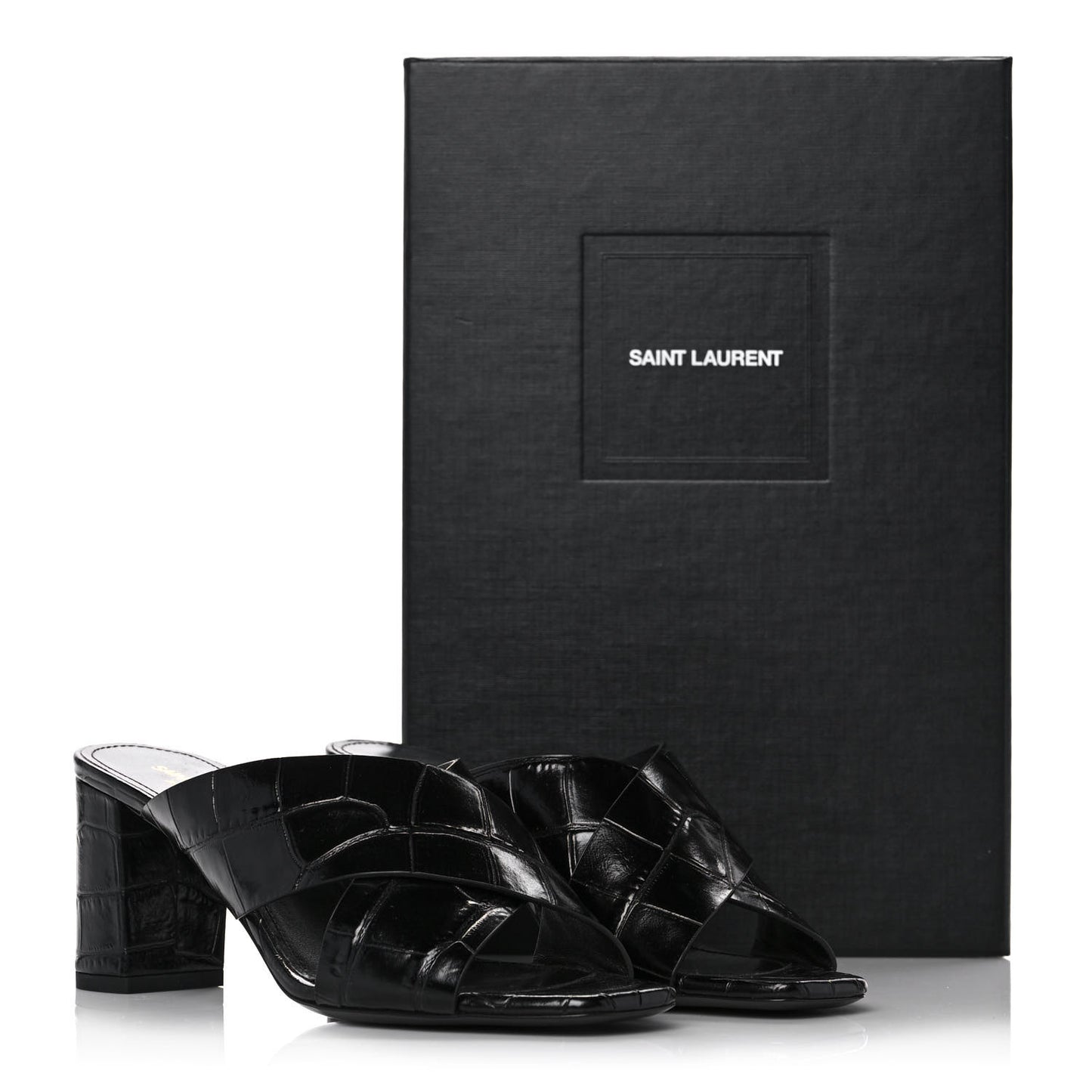 Crocodile Embossed Calfskin LouLou Mule Sandals 37 Black