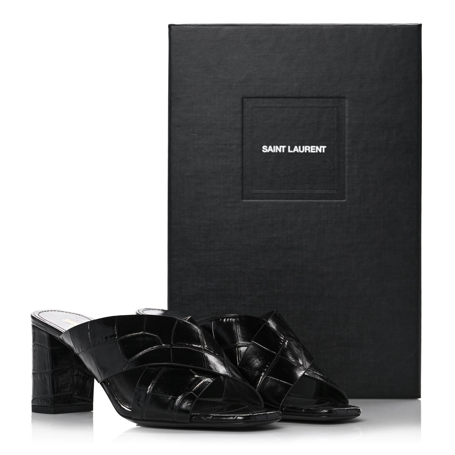 Saint Laurent Crocodile Embossed Calfskin LouLou Mule Sandals 37 Black 9 of 9