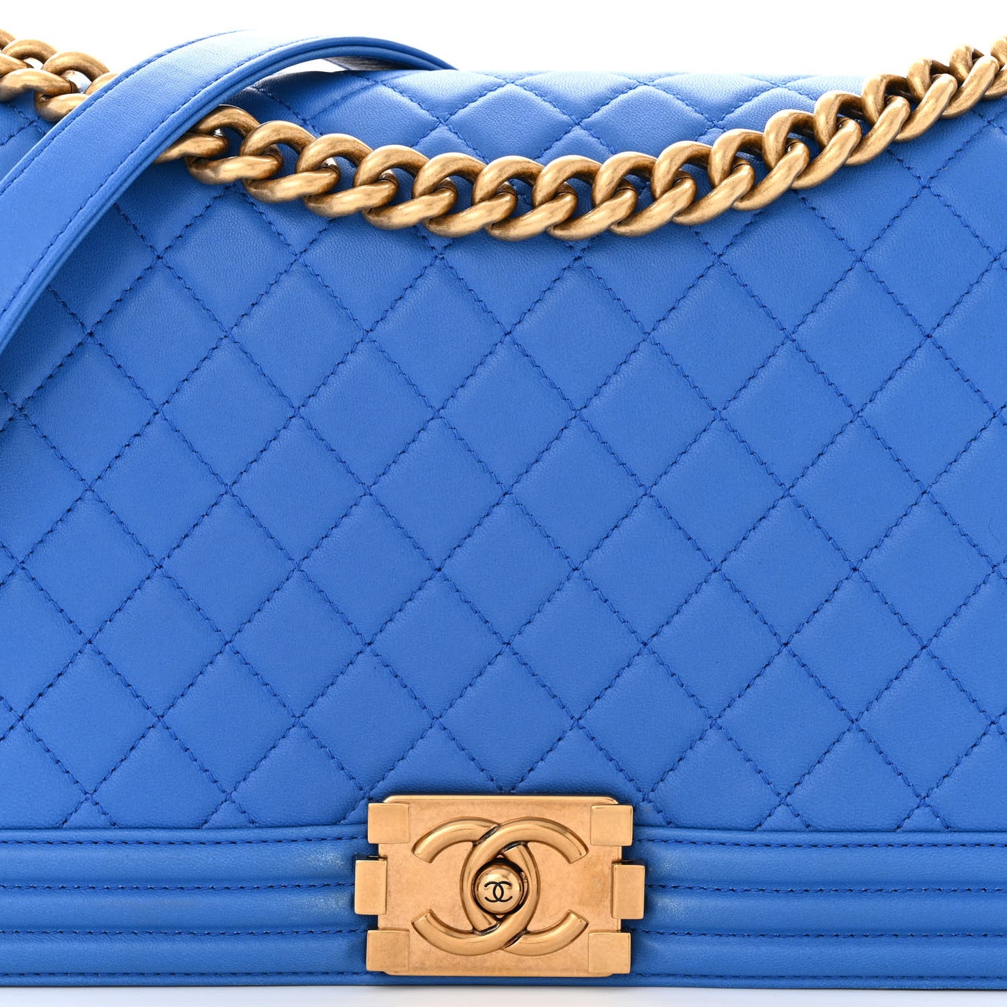 Lambskin Quilted New Medium Boy Flap Blue