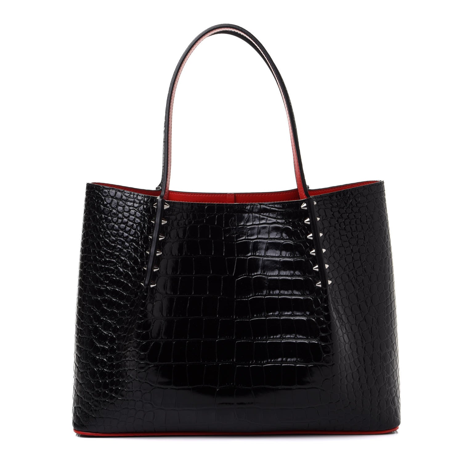 Christian Louboutin Crocodile Embossed Calfskin Spiked Small Cabarock Shopper Tote Black 1 of 8