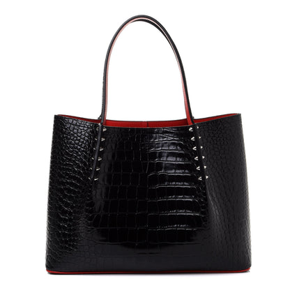 Christian Louboutin Crocodile Embossed Calfskin Spiked Small Cabarock Shopper Tote Black 1 of 8