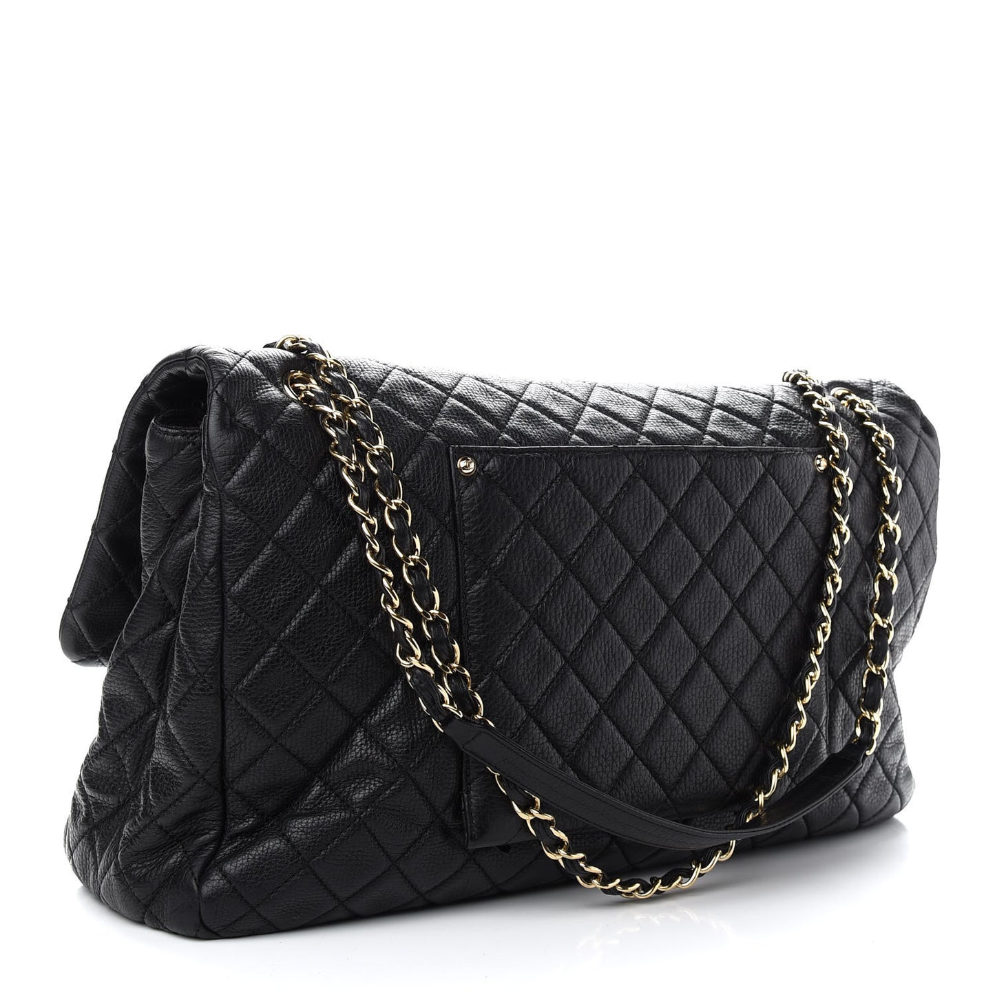 Calfskin Quilted XXL Travel Flap Bag Black