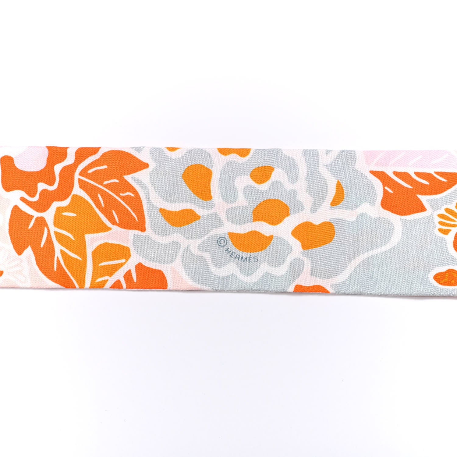 Hermes Silk Bingata Twilly Orange Rose Gris 3 of 4