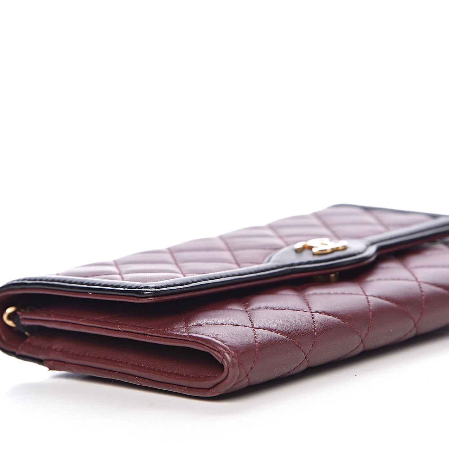 Lambskin Quilted Two Tone Clutch With Chain Burgundy Black