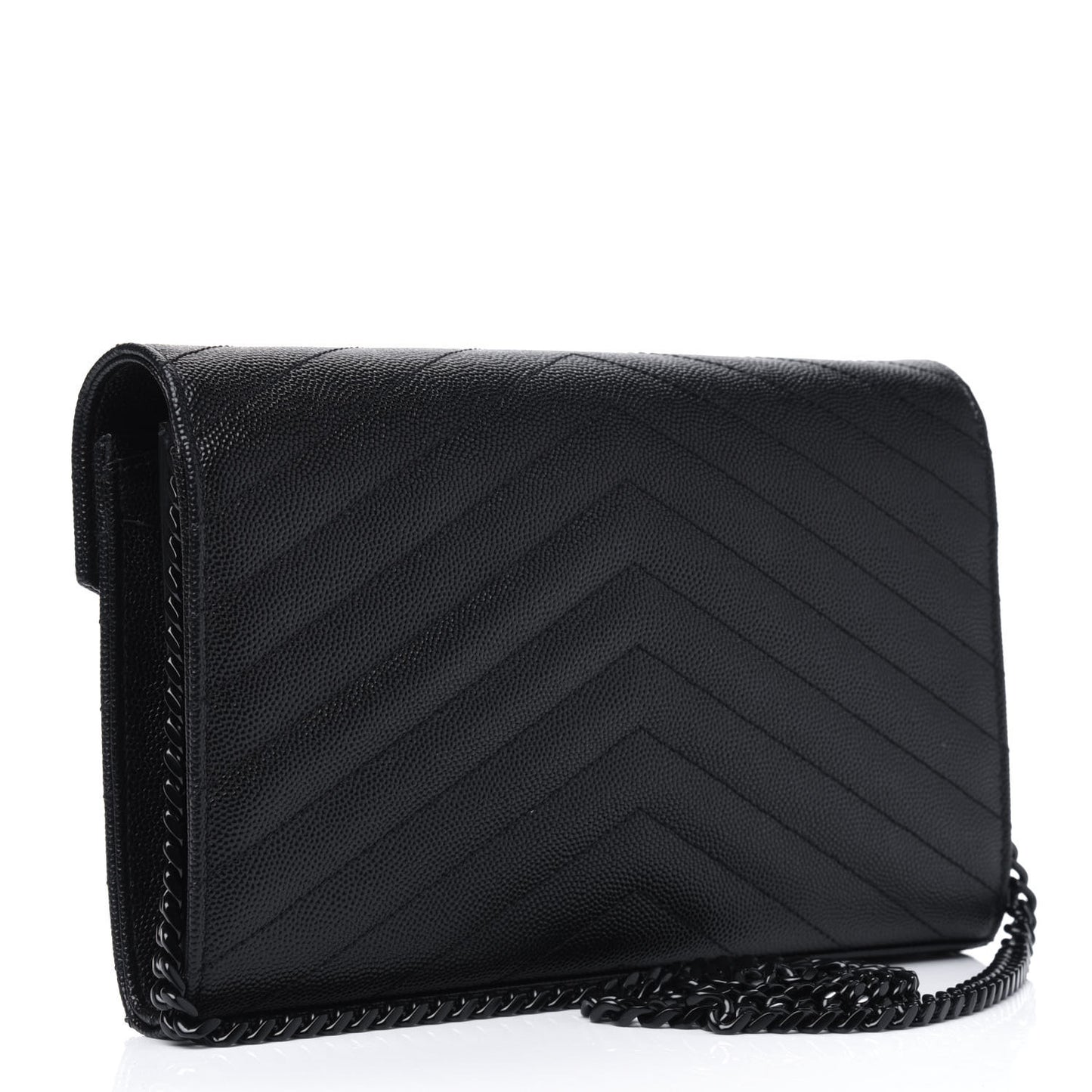 Grain De Poudre Matelasse Chevron Monogram Chain Wallet Black