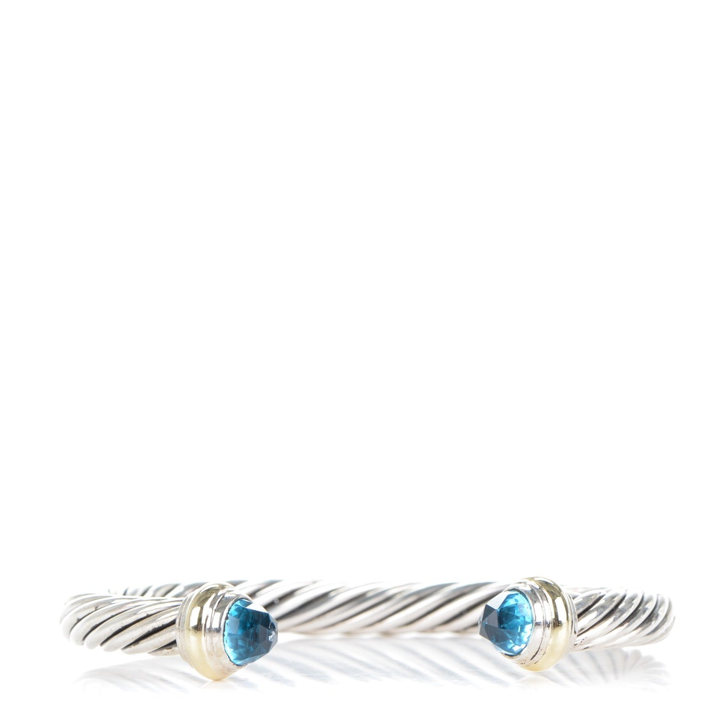 Sterling Silver 14K Yellow Gold Blue Topaz 7mm Cable Classics Bracelet