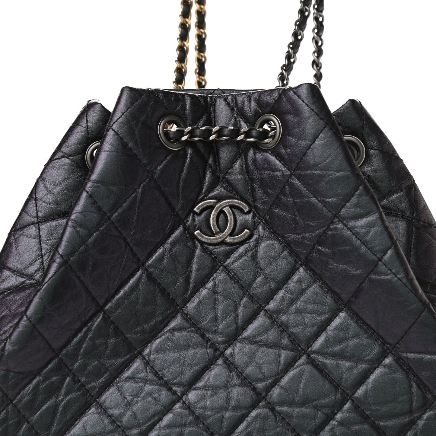 Iridescent Aged Calfskin Quilted Gabrielle Backpack Black