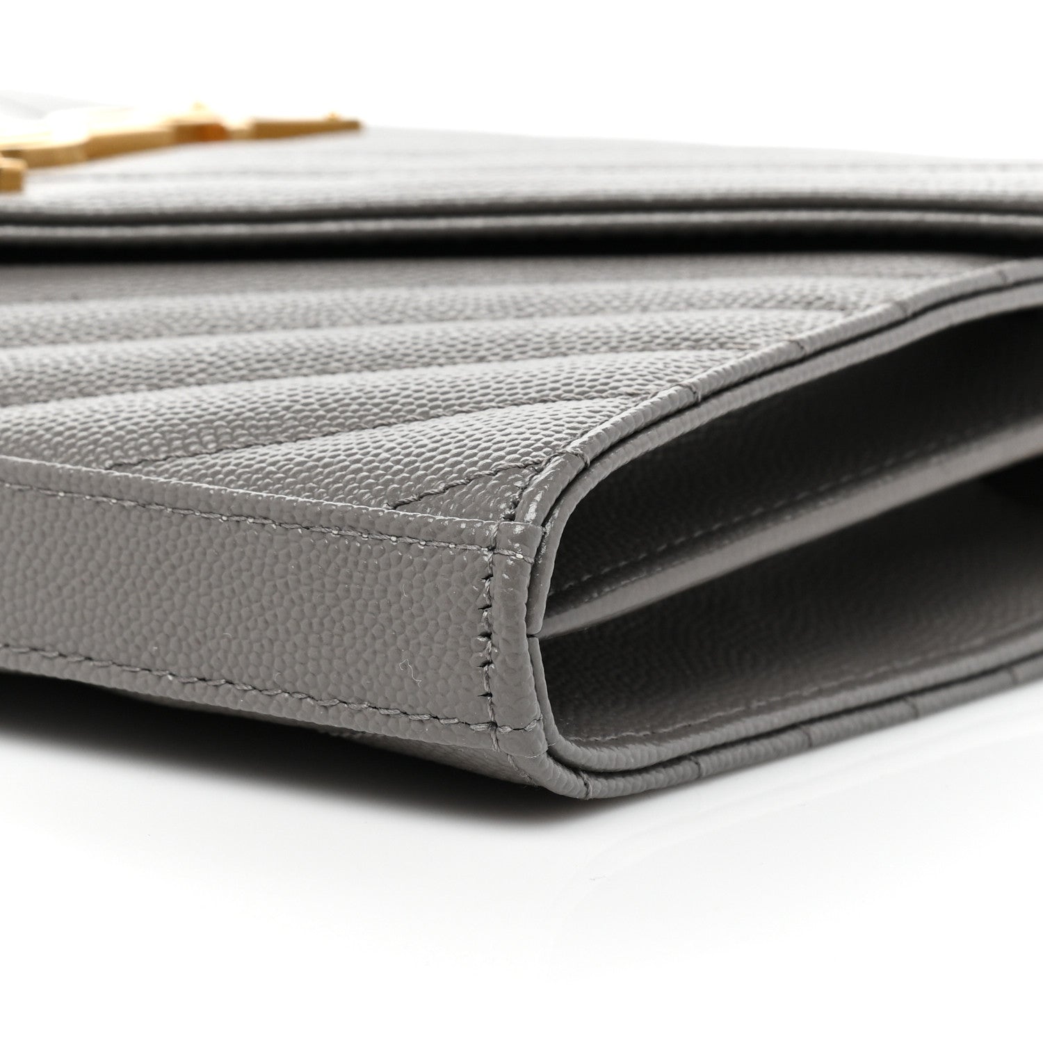 Saint Laurent Grain De Poudre Matelasse Chevron Monogram Chain Wallet Fog 8 of 10