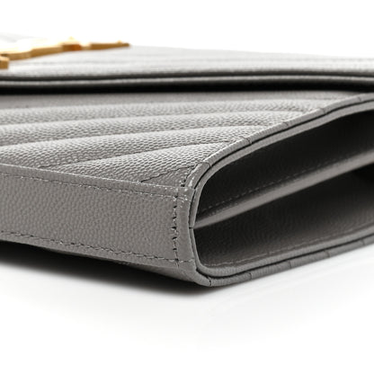 Saint Laurent Grain De Poudre Matelasse Chevron Monogram Chain Wallet Fog 8 of 10