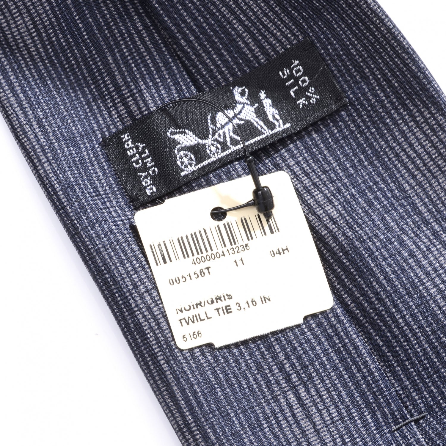 Hermes Mens Twill Silk Neck Tie Noir and Gris 8 of 8