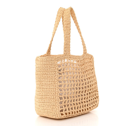 Prada Yarn Raffia Effect Crochet Logo Embroidered Small Tote Bag Naturale 4 of 10