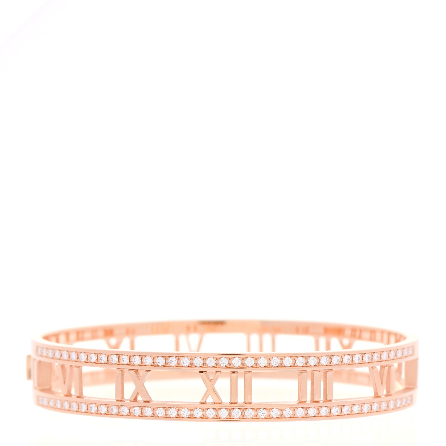 18K Rose Gold Diamond Atlas Open Hinged Bangle Bracelet