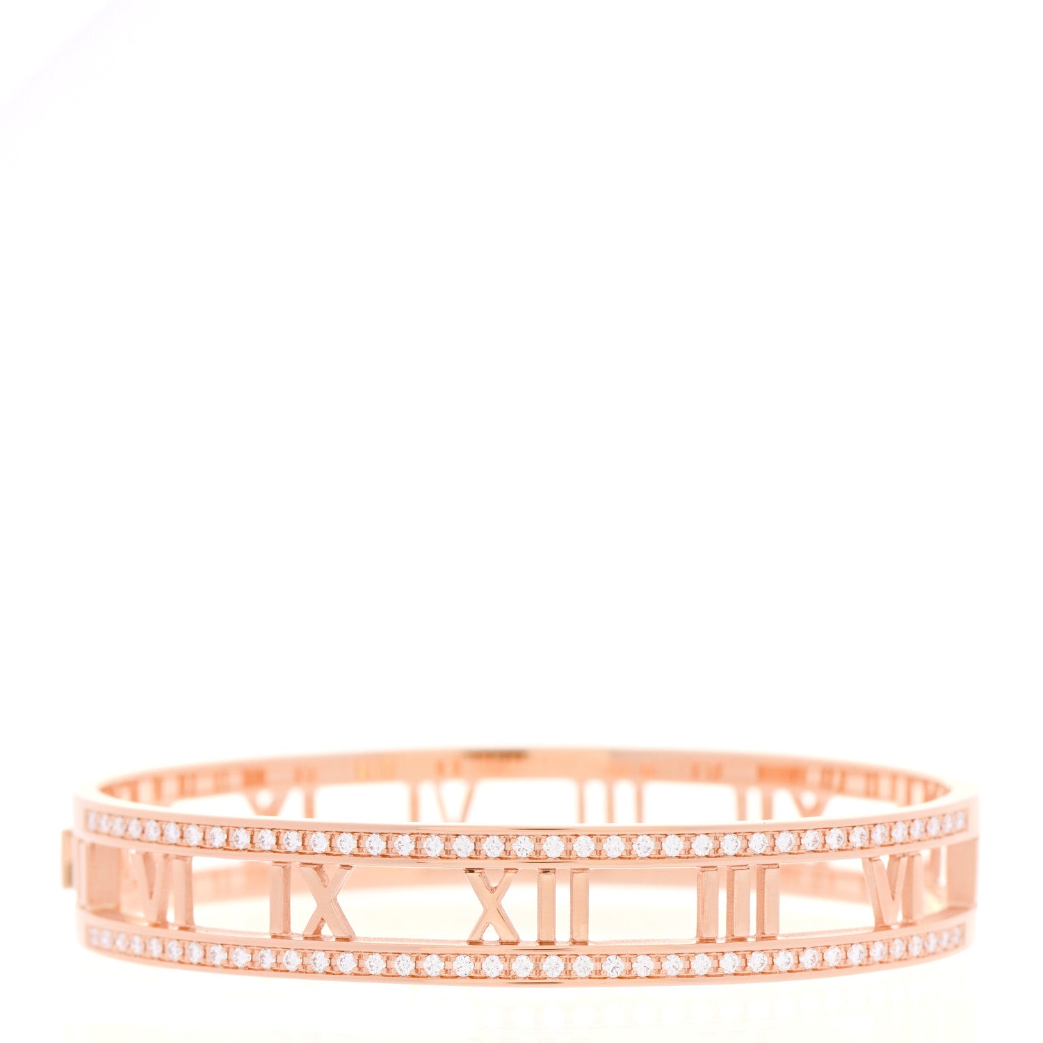 Tiffany 18K Rose Gold Diamond Atlas Open Hinged Bangle Bracelet 1 of 5