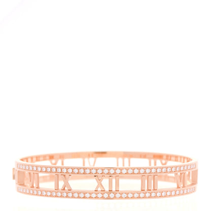 Tiffany 18K Rose Gold Diamond Atlas Open Hinged Bangle Bracelet 1 of 5