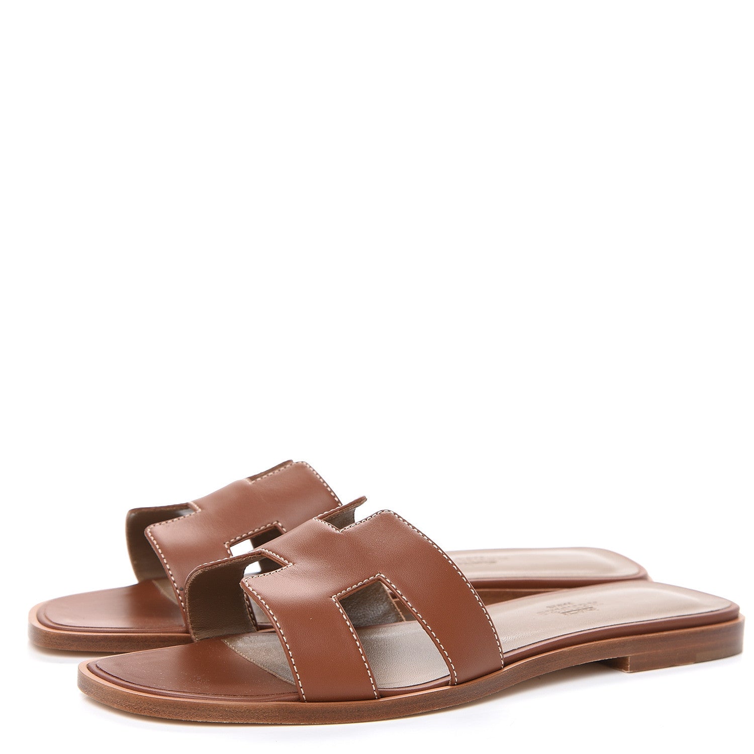 Hermes Box Calfskin Oran Sandals 38.5 Gold 3 of 8