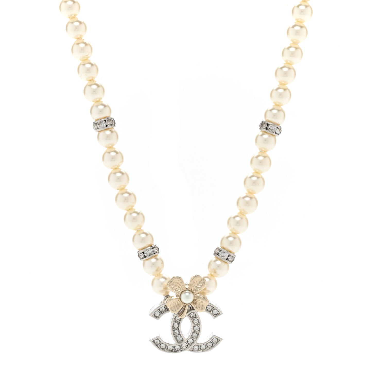 Pearl Crystal Chain CC Clover Necklace Gold Silver