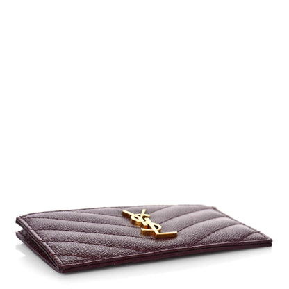 Saint Laurent Grain De Poudre Matelasse Chevron Monogram Fragments Zippered Card Case Rouge Legion 4 of 8